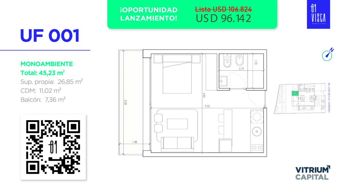 Venta Apartamento 001 Monoambiente en La Blanqueada