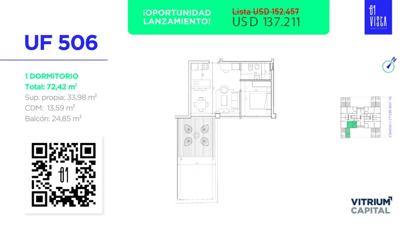 Venta Apartamento 1 dormitorio en 01 Vista — La Blanqueada