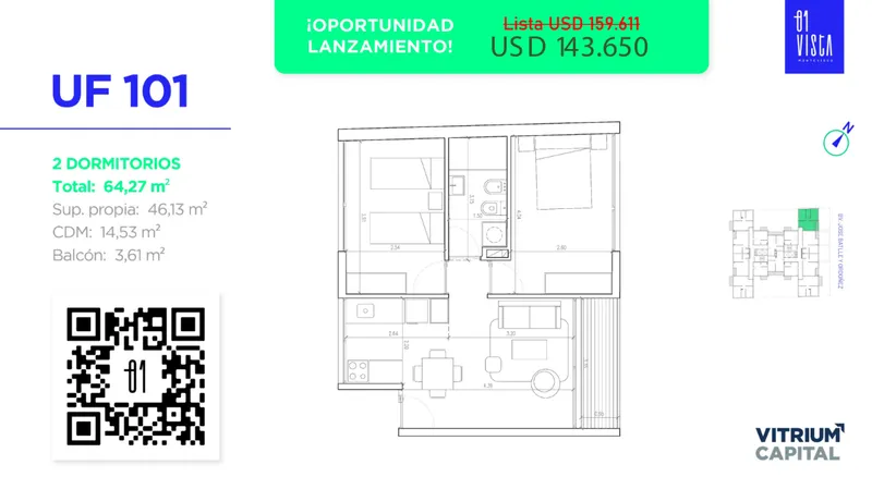 Venda – Apartamento 101 de 2 Quartos em La Blanqueada