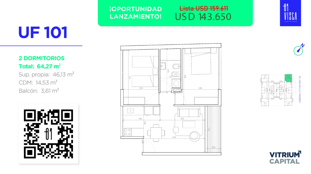 Venta Apartamento 101 de 2 dormitorios en La Blanqueada