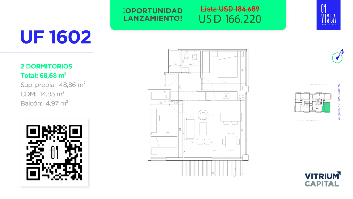 Venta Apartamento 1602 de 2 dormitorios La Blanqueada