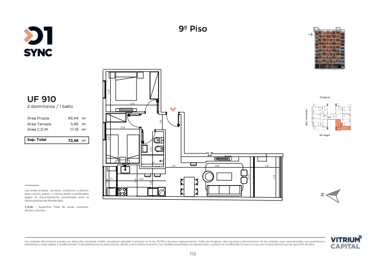 Venta Apartamento 2 dormitorios en 01 SYNC — Centro / Barrio Sur