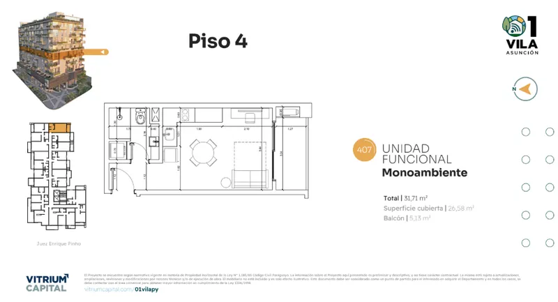 Venta Monoambiente en 01 Vila Asunción — Asunción, Paraguay