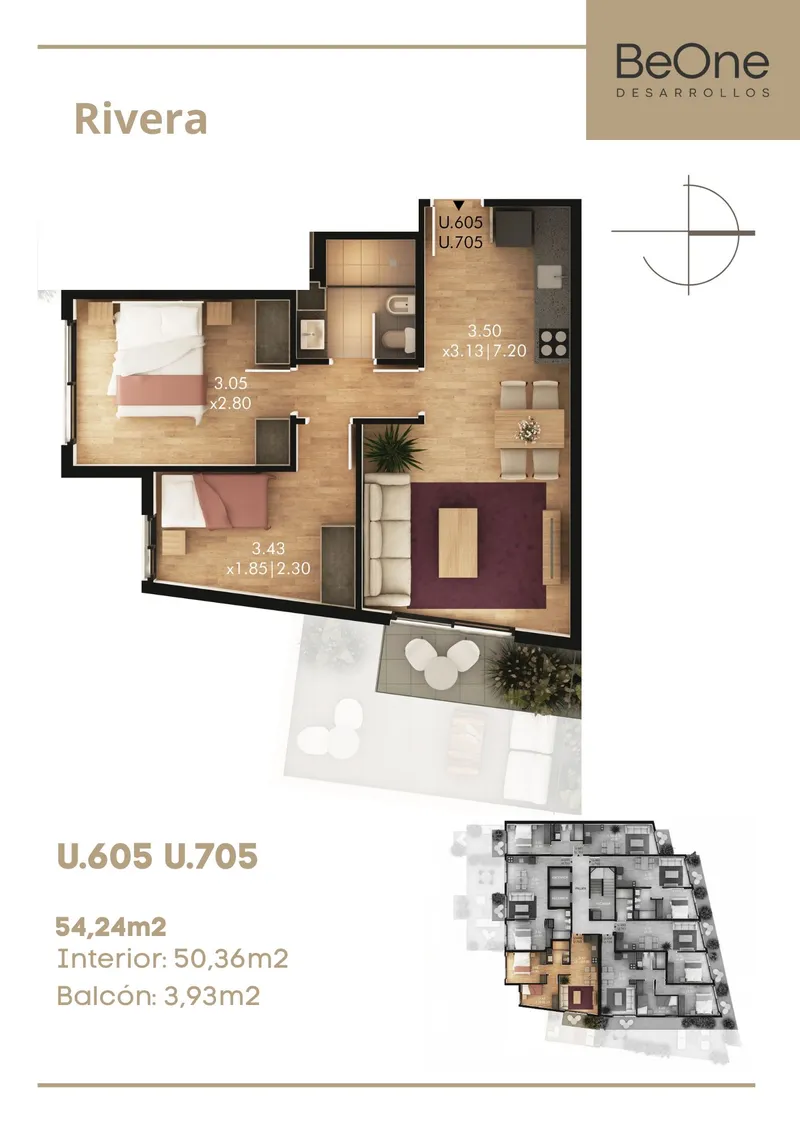 Venda – Apartamento de 2 Quartos no Sétimo Andar em Puerto Buceo