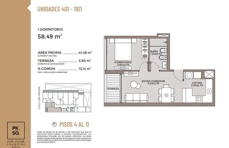 Venta Apartamento piso 11 de 1 dormitorio en Punta Carretas
