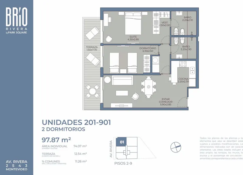 Venta Apartamento en un segundo piso de 2 dormitorios en Pocitos
