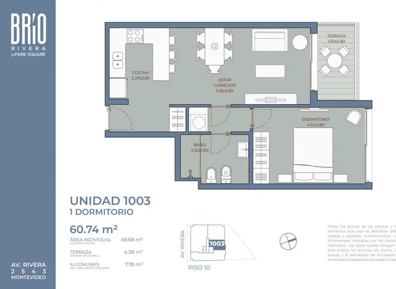 Venta Apartamento piso 10 de 1 dormitorio en Pocitos