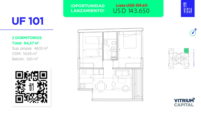 Sale – 2-Bedroom Apartment 101 in La Blanqueada