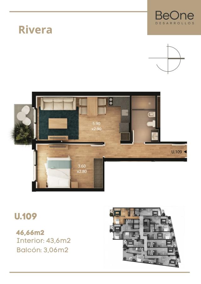 Venda – Apartamento de 1 Quarto no Primeiro Andar em Puerto Buceo